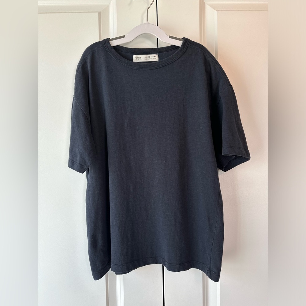 Zara Boys Slub Cotton Short Sleeve Tee Navy (Size 10)